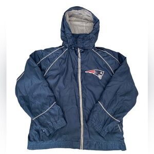 NFL NEW ENGLAND PATRIOTS Blue Detachable-Hoodie Full-Zip Logo Jacket in Large